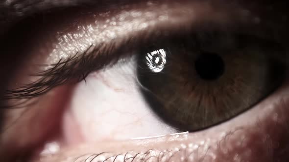 Male Eye Extreme Close Up. Amazing Eyesight. Brown with Green Eye. Slow Motion. alt