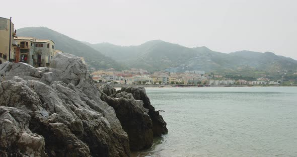 Cefalu, Italy-27 07 2021: embankment of the city of Cefalu on island of Sicily alt