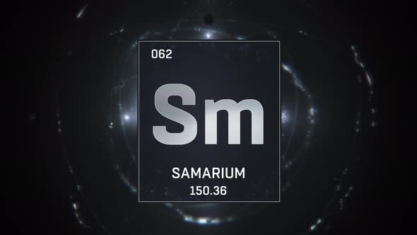 Samarium as Element 62 of the Periodic Table on Silver Background