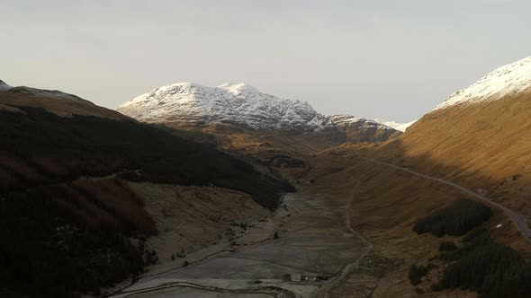 Aerial View of a Beautiful Scottish Valley in the Highlands alt