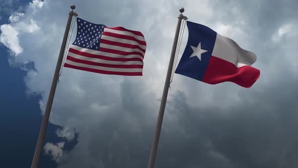 Waving Flags Of The United States And The Texas State 4K alt