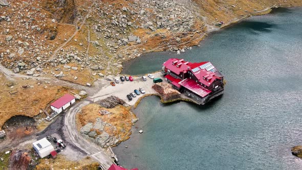 Aerial drone view of nature in Romania. Transfagarasan route in Carpathian mountains alt