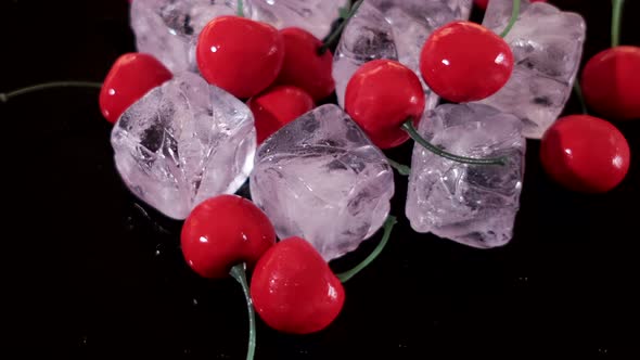 Ice Cubes And Cherries Rotating