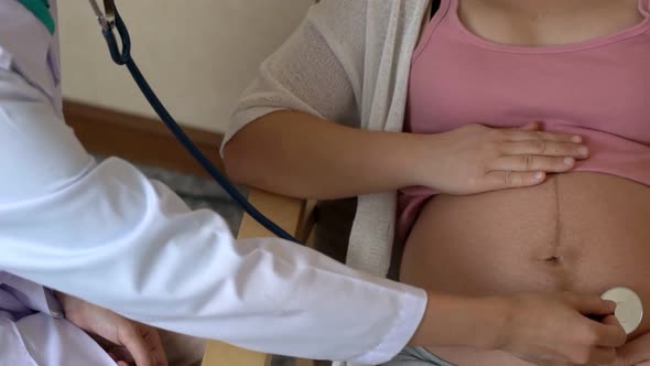 Pregnant Woman and Gynecologist Doctor at Hospital alt