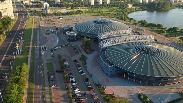 Top View of the Street and Sports Complex in Chizhovka, Chizhovka District with a Sports Complex  alt