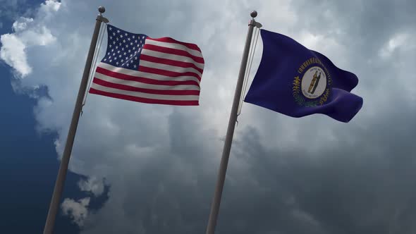 Waving Flags Of The United States And The Kentucky State Flag 4K alt