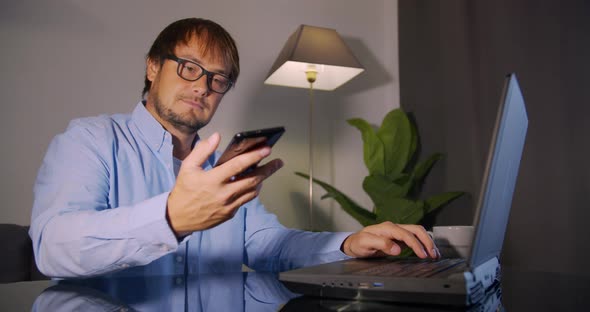 Business Man Talking Phone. Portrait of Professional Conversation on Smartphone. Handsome Person alt