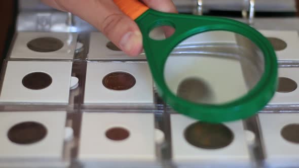 Man Examining Collection Of Coins In Album