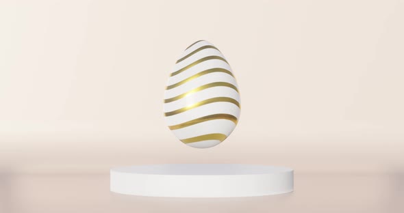 Easter egg rotates and soars on beige background with podium