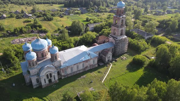 Old Historical Church with Domes in Countryside