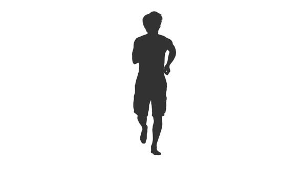 Silhouette of Jogging Adult Man with Naked Torso