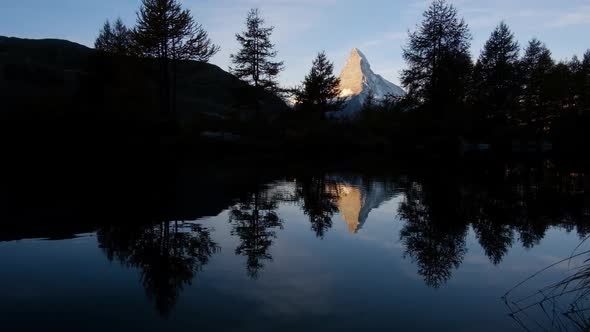 Picturesque View of Matterhorn Peak and Grindjisee Lake in Swiss Alps