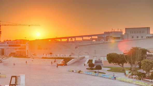 Amphitheater in Katara Cultural Village with Sunset Timelapse Doha Qatar alt