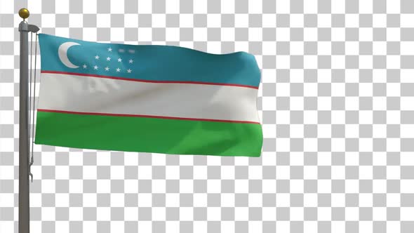 Uzbekistan Flag on Flagpole with Alpha Channel alt