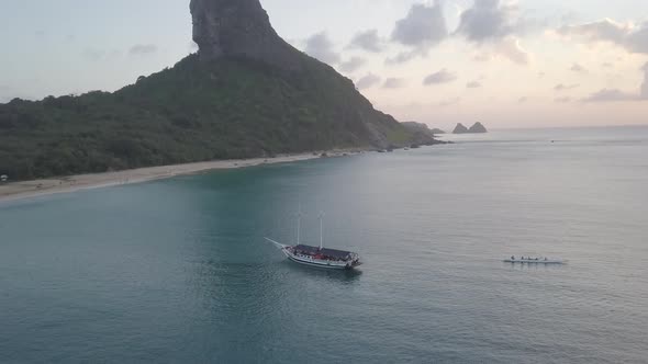 Boat Floating in the Sea from the Drone 