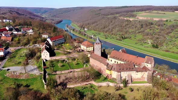 Aerial view of Rothenfels Castle, Bavaria, Germany alt