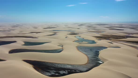 Brazilian landmark rainwater lakes and sand dunes. Lencois Maranhenses Brazil. alt