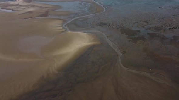 Aerial Drone Shot Showing Patterns of Sand and Water on the AONB Norfolk Coast alt