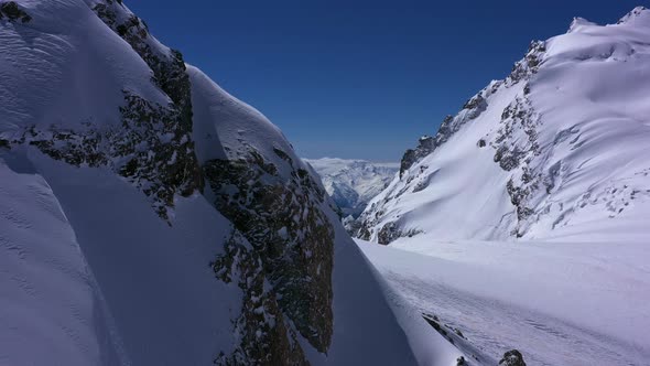 Aerial Flight Over Caucasus Mountain Range in a Georgia, Mestia