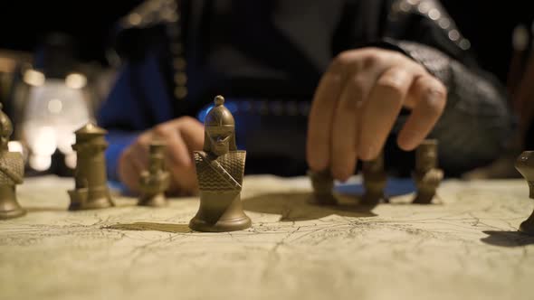 Use of historical maps and chess pieces in the Middle Ages. alt