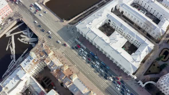 Aerial View of Nevsky Avenue With Cars In St. Petersburg