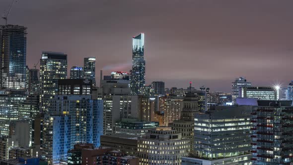 Toronto, Canada, Timelapse - Pan motion view of Toronto s financial district at night
