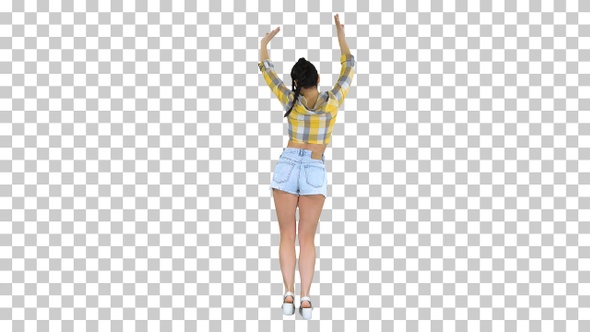 Happy Woman in Jeans Shorts Dancing, Alpha Channel alt