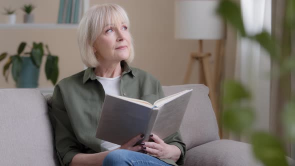 Calm Smart Caucasian 50s Lady Dreaming Old Woman Mature Lady Senior Grandmother Professor Teacher alt