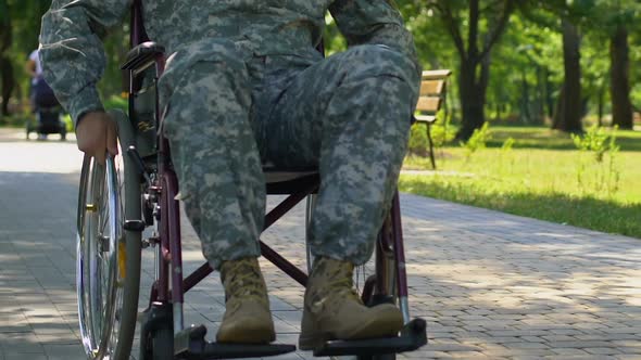 Soldier With Disabilities on Rehabilitation Course in Clinic for War Veterans alt