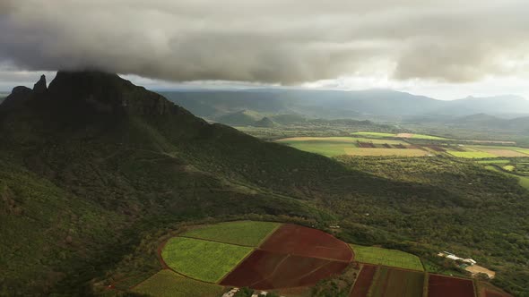 Top View of the Beautiful Green Countryside of the Island of Mauritius with Views of the Fields and