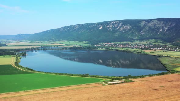Aerial view of Hrhovske ponds near the village of Hrhov in Slovakia alt