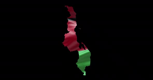 Malawi national flag background with country shape outline. Alpha channel animation alt