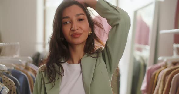 Confident Smiling Woman Retail Seller Entrepreneur Clothing Store Small Business Owner Looking at alt