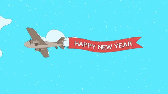 Airplane is passing through the clouds with Happy New Year banner - Loop by Creuxnoir