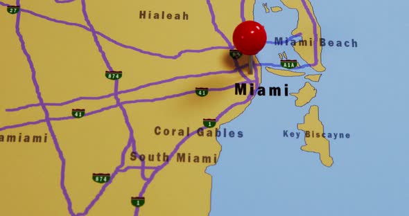 Pushpin Pointing At Miami USA