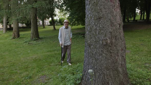 Old Man Leans on a Tree Because of Heart Pain alt