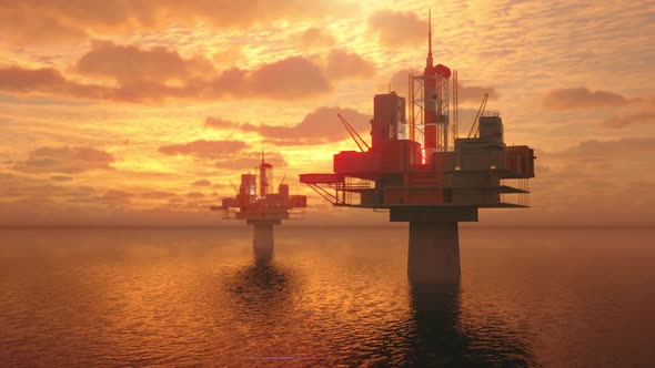 Oil or gas production in the ocean. mining platforms, alt