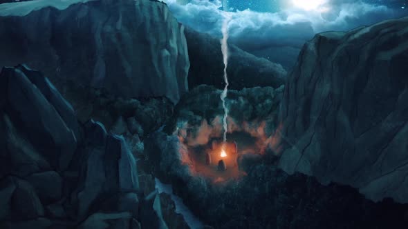 Old magician performing the rite among sings and symbols alt