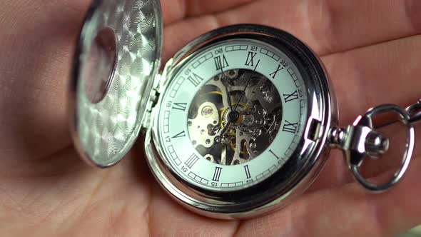 Pocket Watch in Male Hand, Minutes of Human Life, History. Time Passing By alt