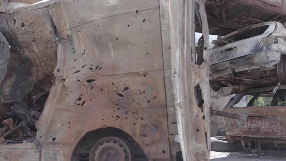 Irpin Bucha District Ukraine a Dump of Shot and Burned Cars alt