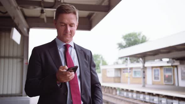 Businessman waiting for delayed train on platform 