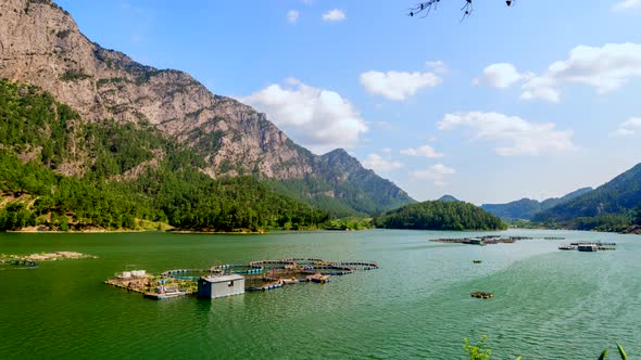 Fish Farm on Lake Dark Clouds Are Comming