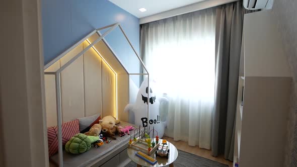Blue Children Bedroom with Living Area Decoration Idea alt