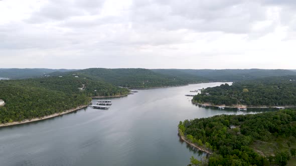 Ozarks Landscape. Table Rock State Park in Missouri Mountains. Aerial Drone Establishing view alt