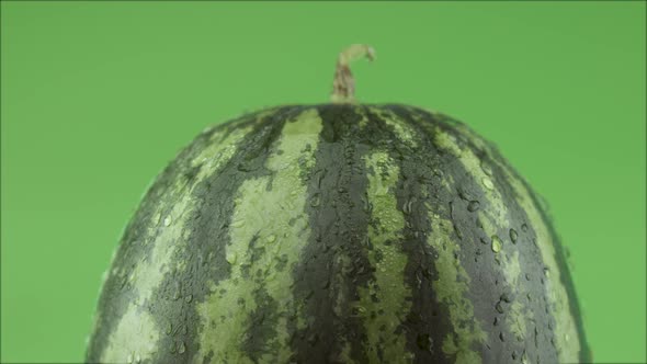 Sweet Watermelon With Water Drops On Green Background Studio