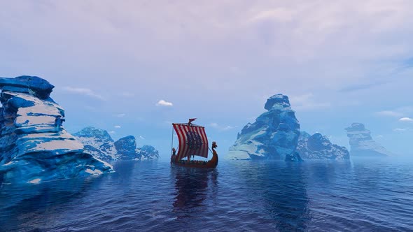 Viking Ship Among Icebergs.