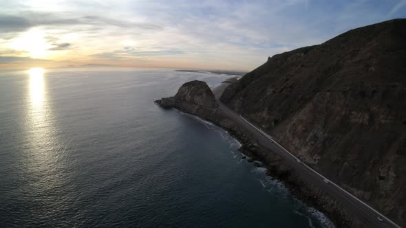 Point Mugu Rock Along Pacific Coast Highway Sunset Aerial Overhead View alt