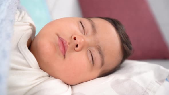 Sleeping chubby baby face. alt