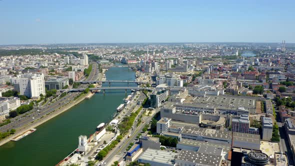 Aerial drone flight over Paris, France Seine River. , Stock Footage