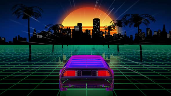 Retro Futuristic Background with Car